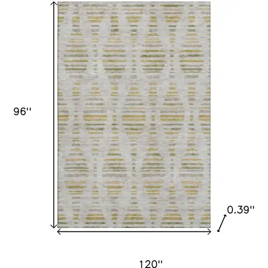 Ivory And Gold Striped Washable Area Rug With UV Protection Photo 8