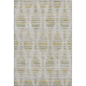Photo of Ivory And Gold Striped Washable Area Rug With UV Protection