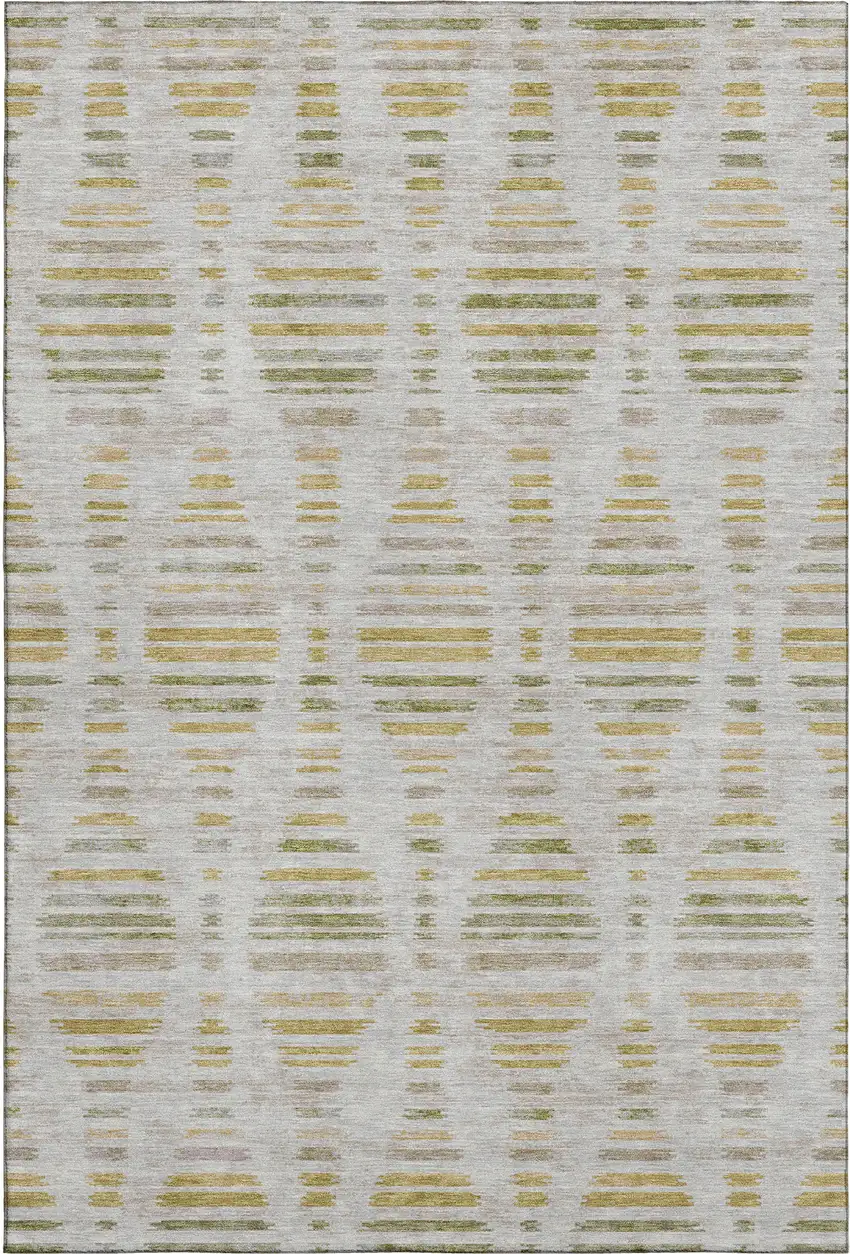 Ivory And Gold Striped Washable Area Rug With UV Protection Photo 1