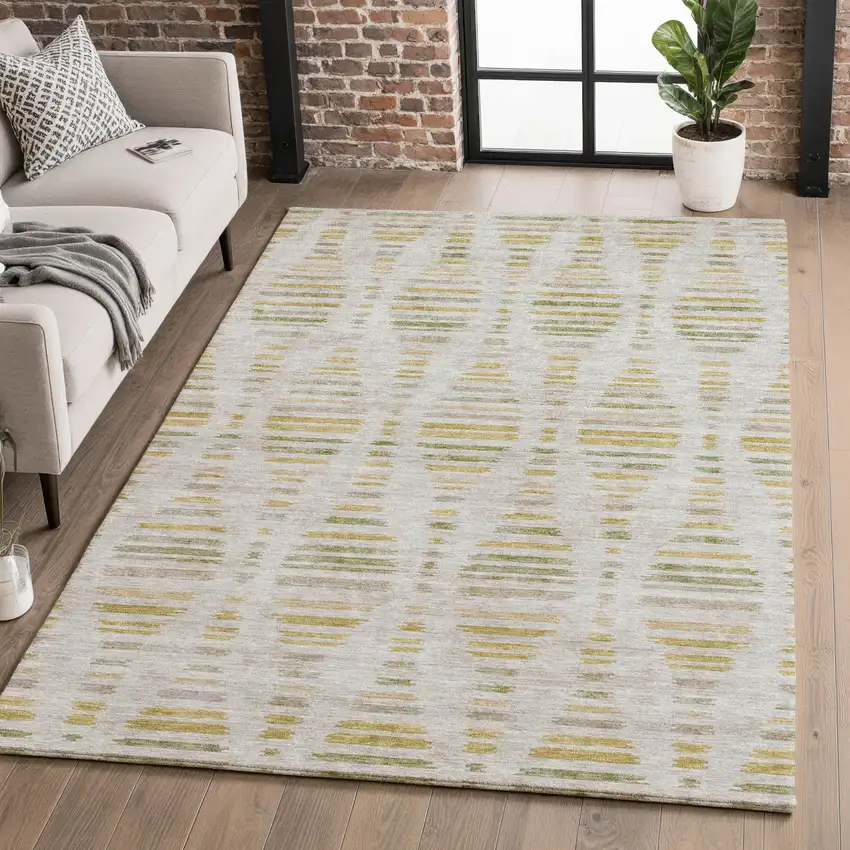 Ivory And Gold Striped Washable Area Rug With UV Protection Photo 4