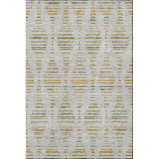 Ivory And Gold Striped Washable Area Rug With UV Protection Photo 3