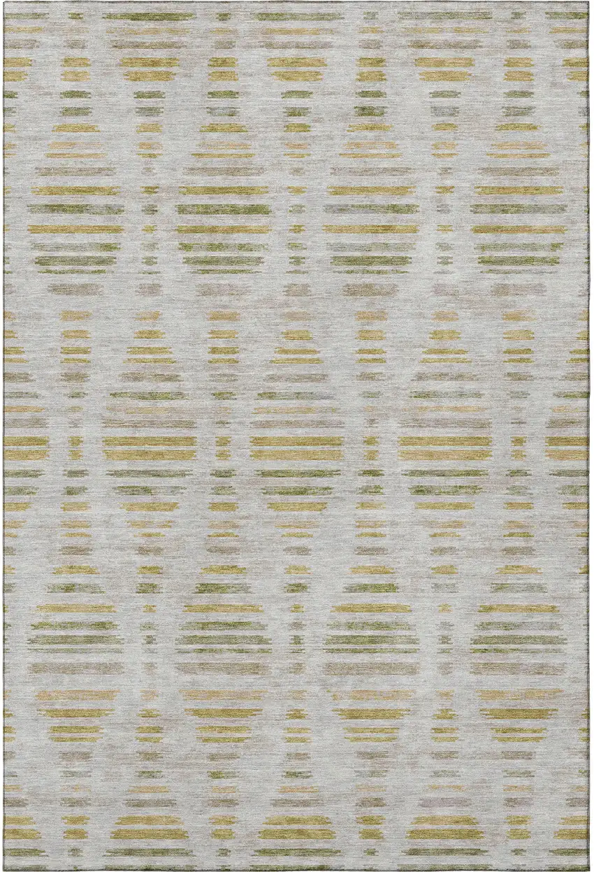 Ivory And Gold Striped Washable Area Rug With UV Protection Photo 3