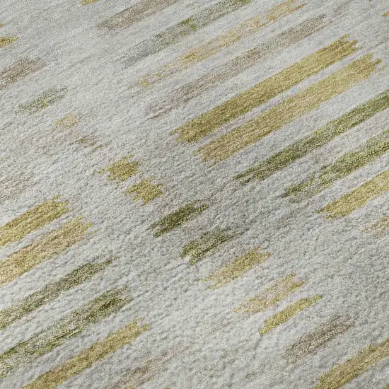 Ivory And Gold Striped Washable Area Rug With UV Protection Photo 7