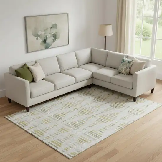 Ivory And Gold Striped Washable Area Rug With UV Protection Photo 2