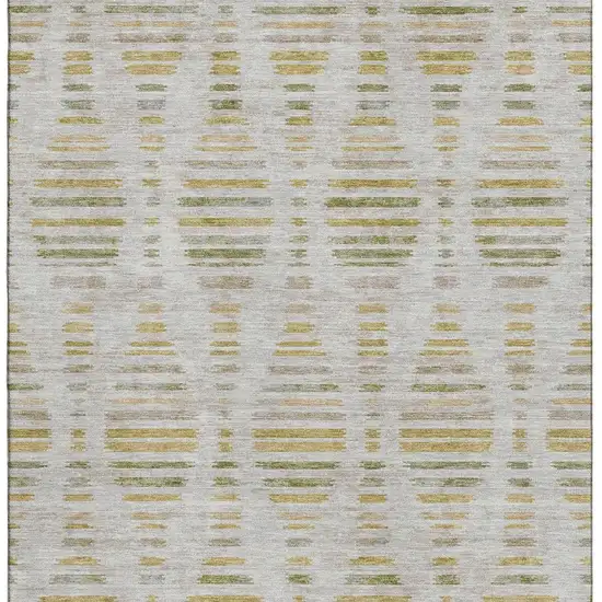 Ivory And Gold Striped Washable Area Rug With UV Protection Photo 4