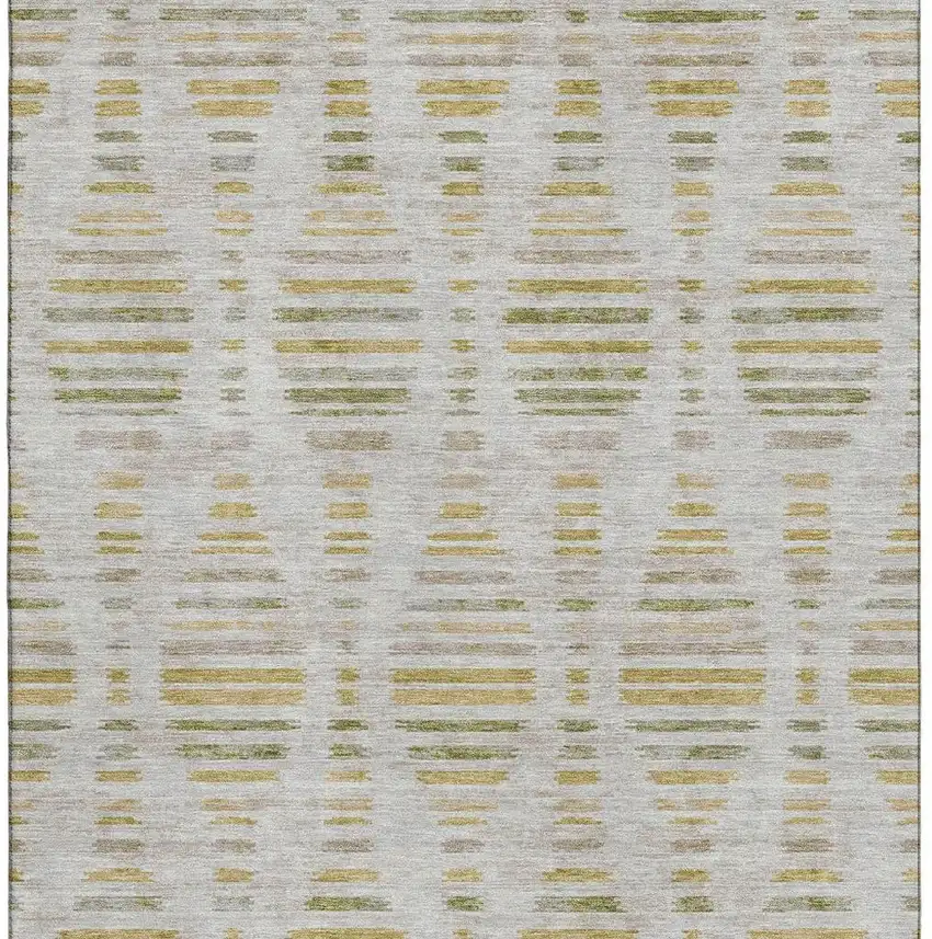 Ivory And Gold Striped Washable Area Rug With UV Protection Photo 4