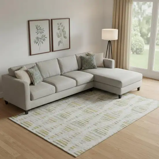 Ivory And Gold Striped Washable Area Rug With UV Protection Photo 2