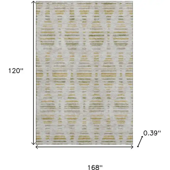 Ivory And Gold Striped Washable Area Rug With UV Protection Photo 9