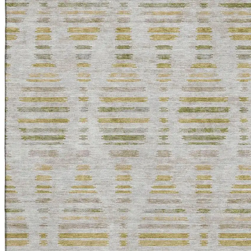 Ivory And Gold Striped Washable Area Rug With UV Protection Photo 3