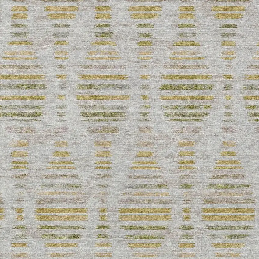 Ivory And Gold Striped Washable Indoor Outdoor Area Rug Photo 3