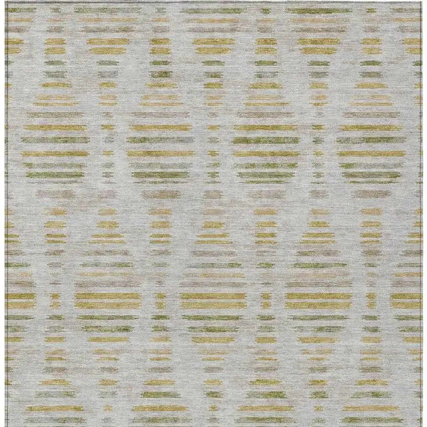Ivory And Gold Striped Washable Indoor Outdoor Area Rug Photo 4