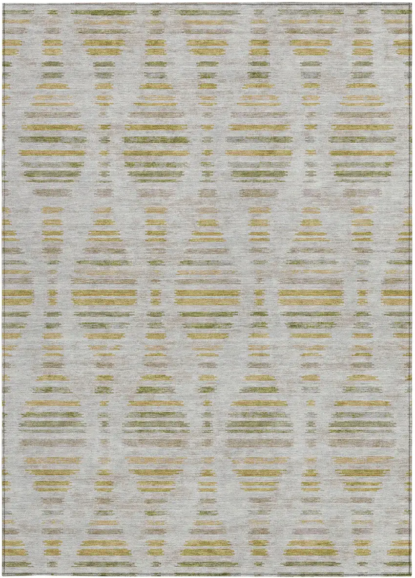 Ivory And Gold Striped Washable Indoor Outdoor Area Rug Photo 4