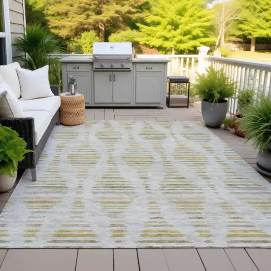 Ivory And Gold Striped Washable Indoor Outdoor Area Rug Photo 6