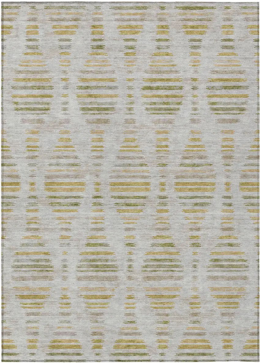 Ivory And Gold Striped Washable Indoor Outdoor Area Rug Photo 1