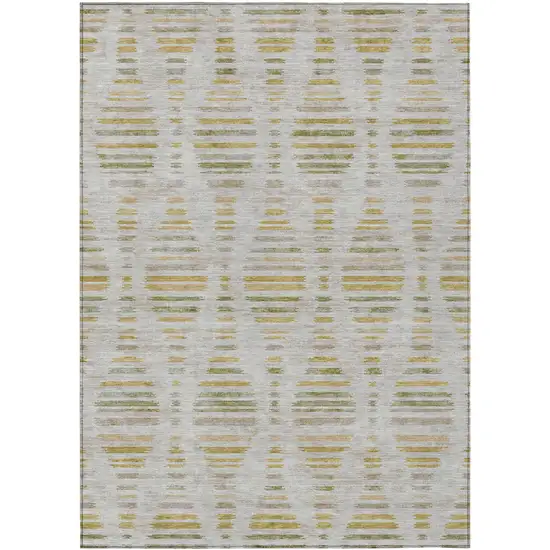 Ivory And Gold Striped Washable Indoor Outdoor Area Rug Photo 1