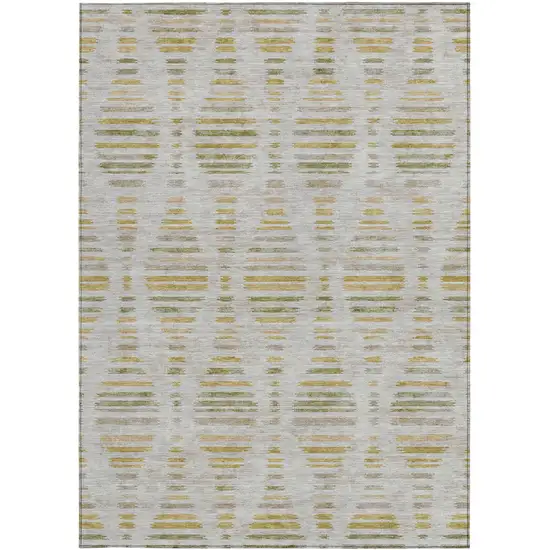 Ivory And Gold Striped Washable Indoor Outdoor Area Rug Photo 4