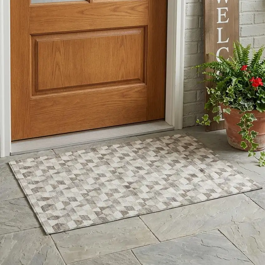 Ivory And Graphite Geometric Washable Indoor Outdoor Area Rug Photo 1