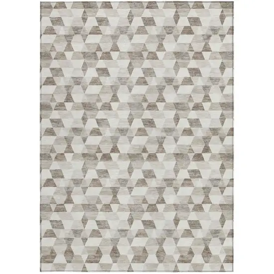 Ivory And Graphite Geometric Washable Indoor Outdoor Area Rug Photo 4