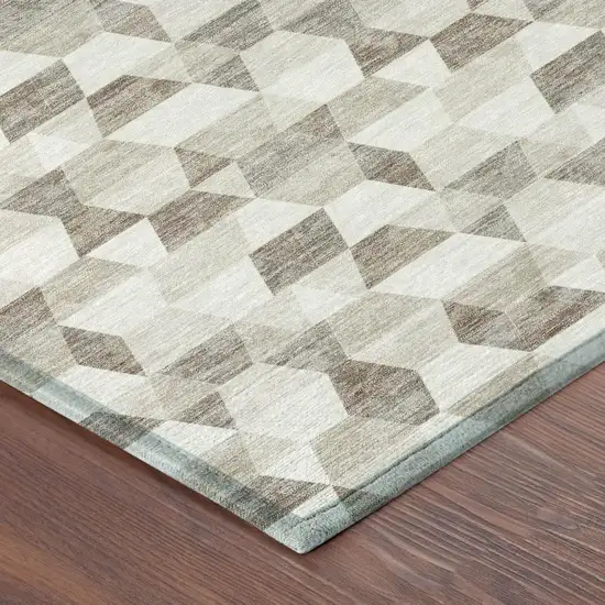 Ivory And Graphite Geometric Washable Indoor Outdoor Area Rug Photo 7