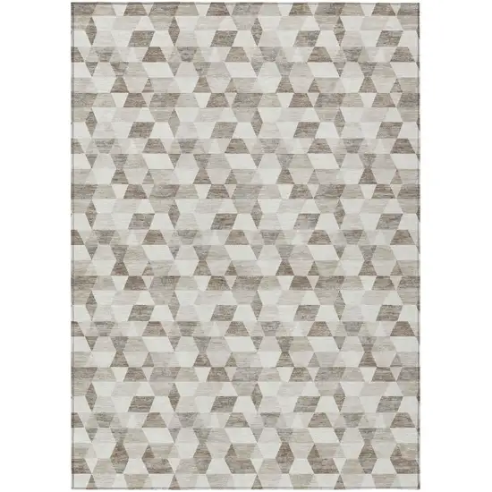 Ivory And Graphite Geometric Washable Indoor Outdoor Area Rug Photo 2