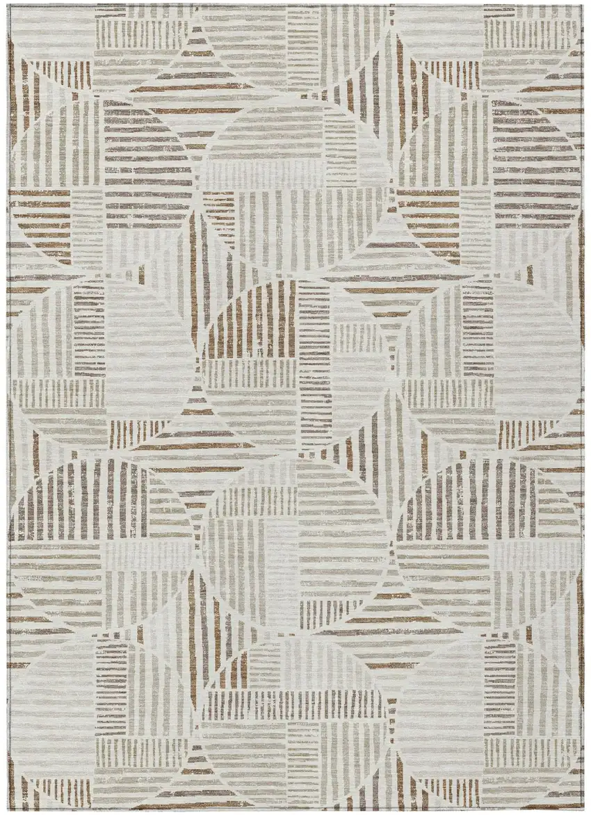 Ivory And Graphite Geometric Washable Indoor Outdoor Area Rug Photo 2