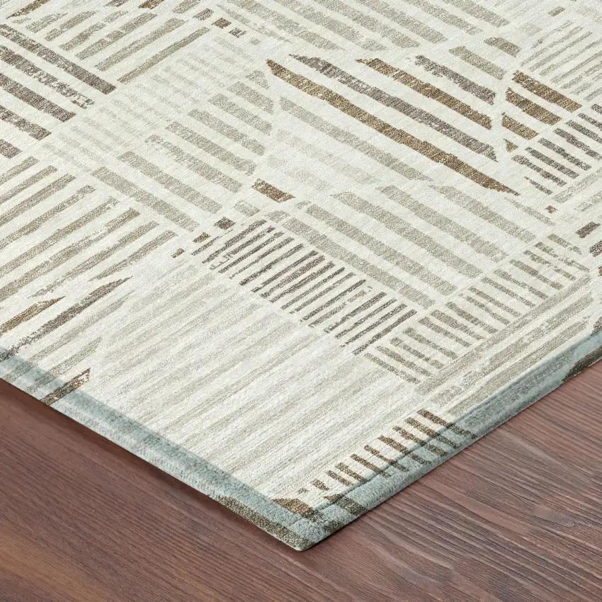 Ivory And Graphite Geometric Washable Indoor Outdoor Area Rug Photo 5