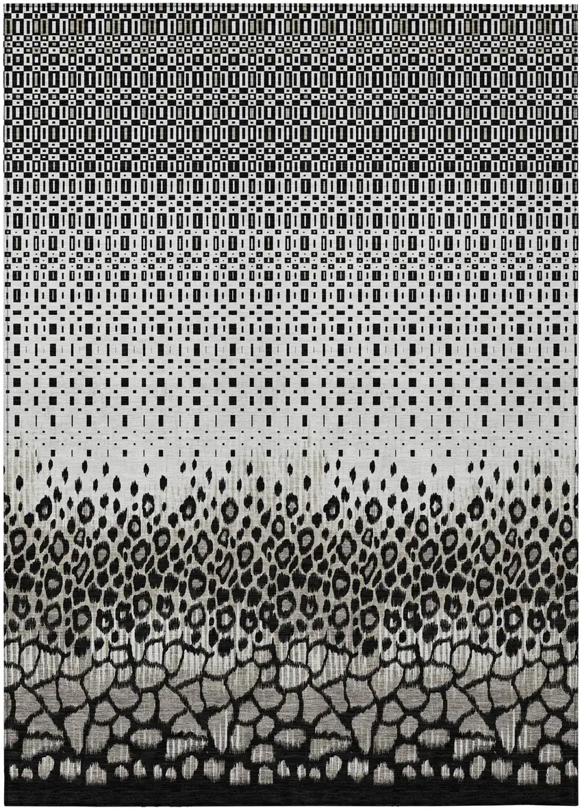 Ivory And Graphite Geometric Washable Indoor Outdoor Area Rug Photo 2