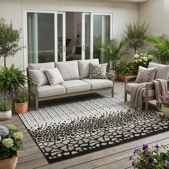 Ivory And Graphite Geometric Washable Indoor Outdoor Area Rug Photo 1