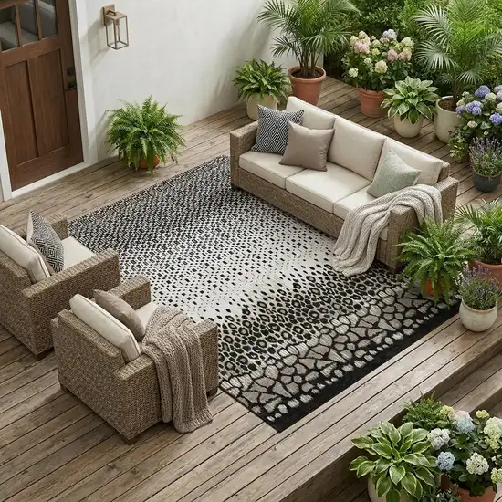 Ivory And Graphite Geometric Washable Indoor Outdoor Area Rug Photo 1