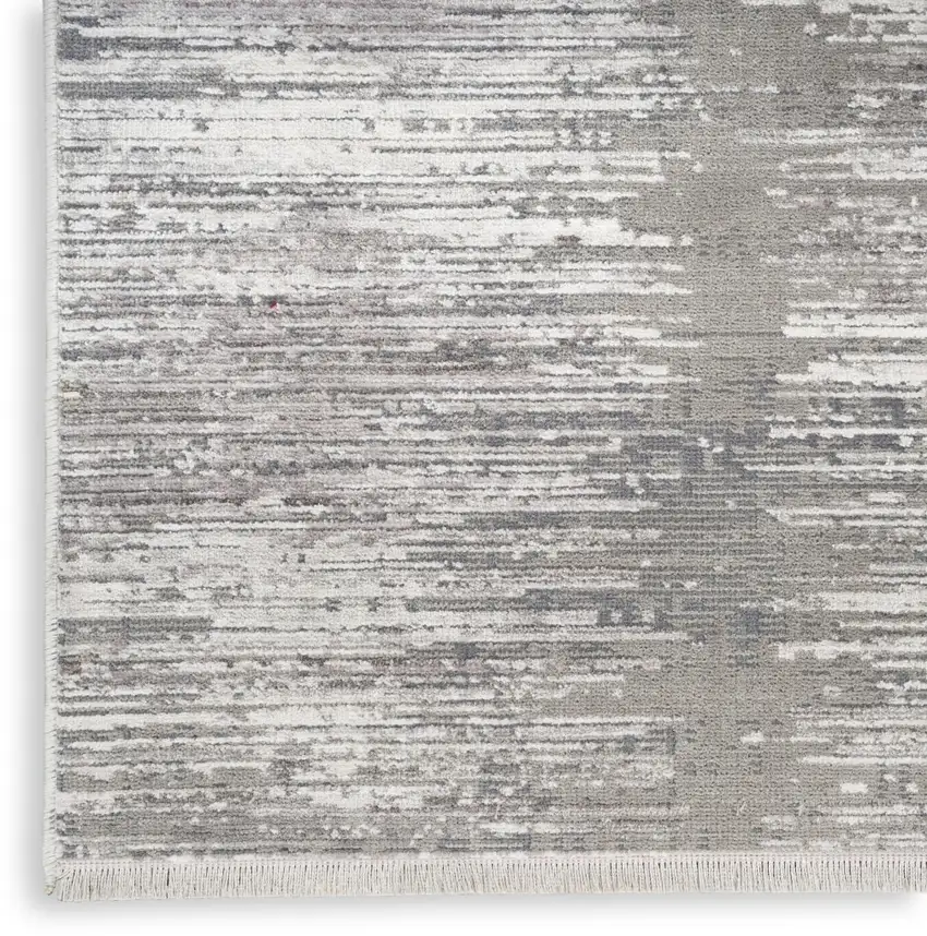 Ivory And Gray Abstract Area Rug With Fringe Photo 9