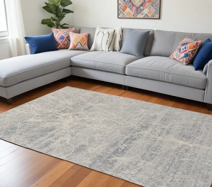 Ivory And Gray Abstract Area Rug Photo 1