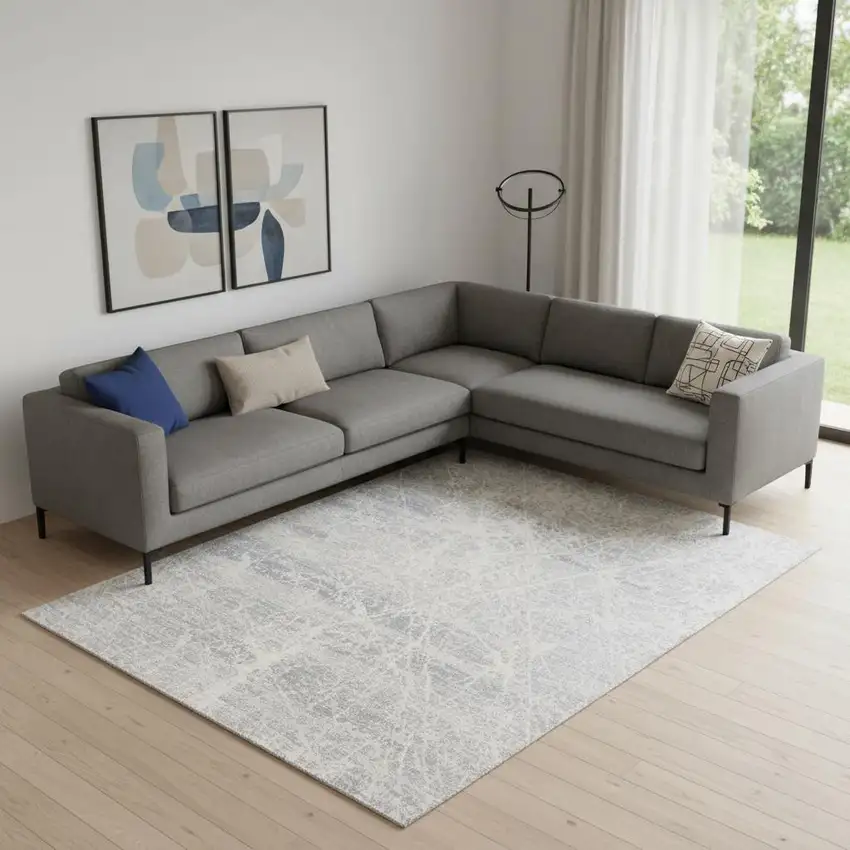 Ivory And Gray Abstract Area Rug Photo 1