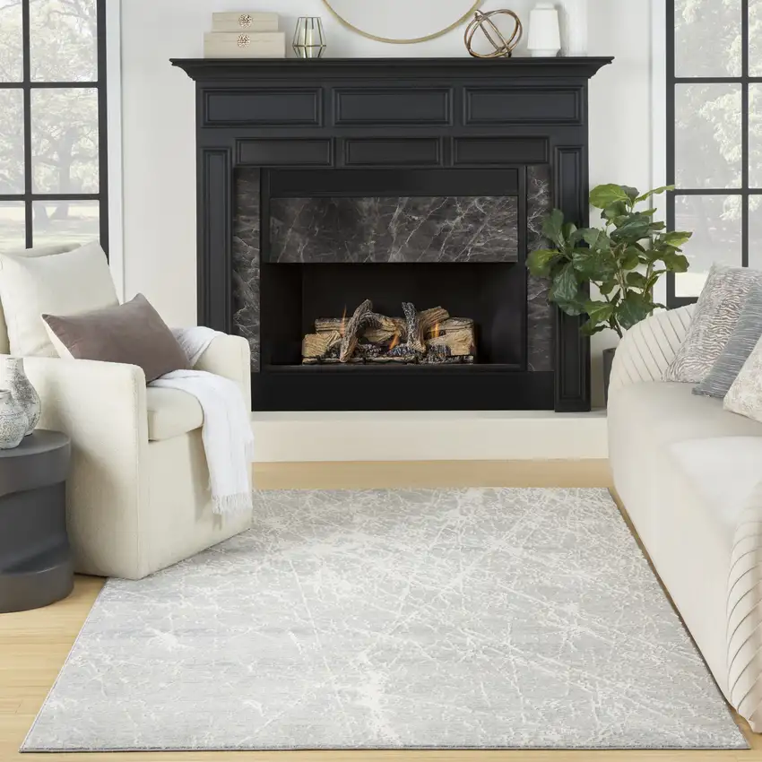 Ivory And Gray Abstract Area Rug Photo 6