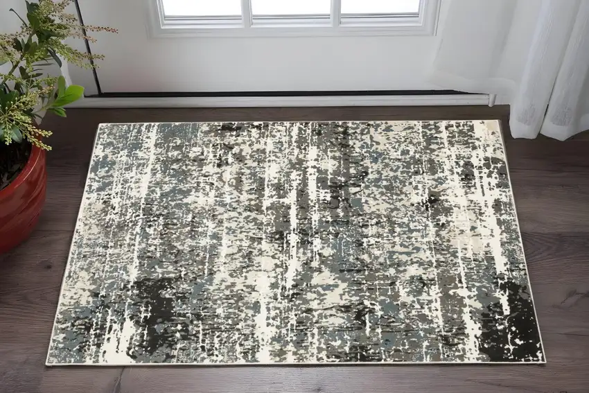Ivory And Gray Abstract Area Rug Photo 1