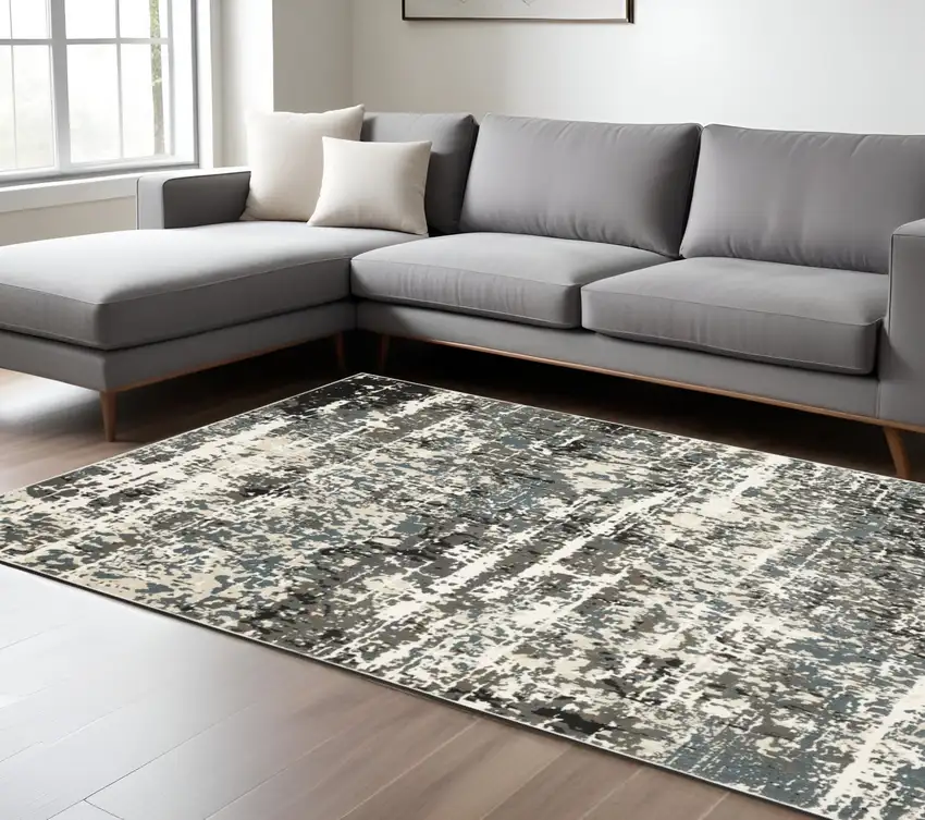 Ivory And Gray Abstract Area Rug Photo 1
