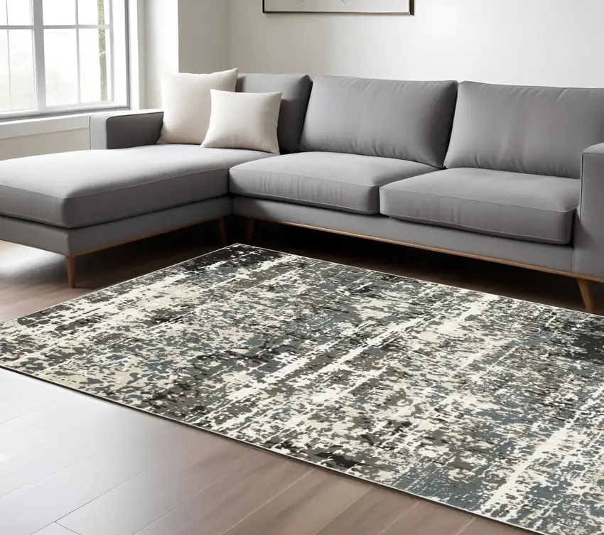 Ivory And Gray Abstract Area Rug Photo 1