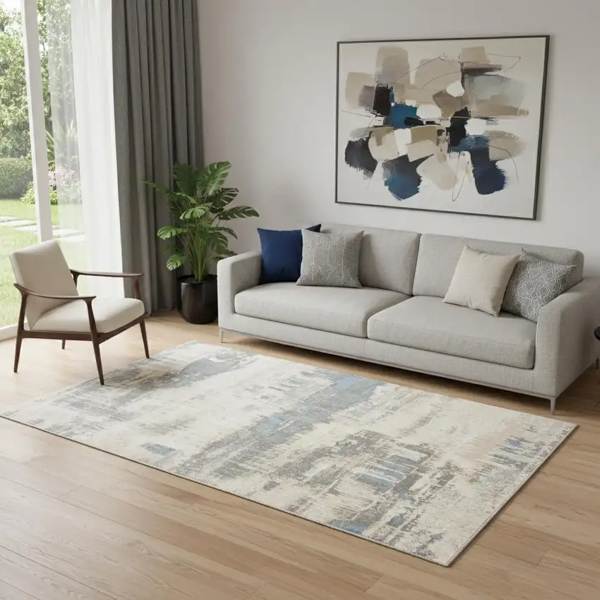 Ivory And Gray Abstract Distressed Area Rug Photo 1