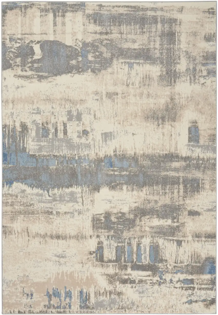 Ivory And Gray Abstract Distressed Area Rug Photo 3