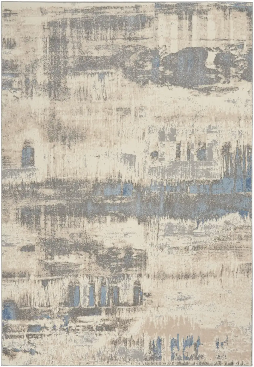 Ivory And Gray Abstract Distressed Area Rug Photo 4