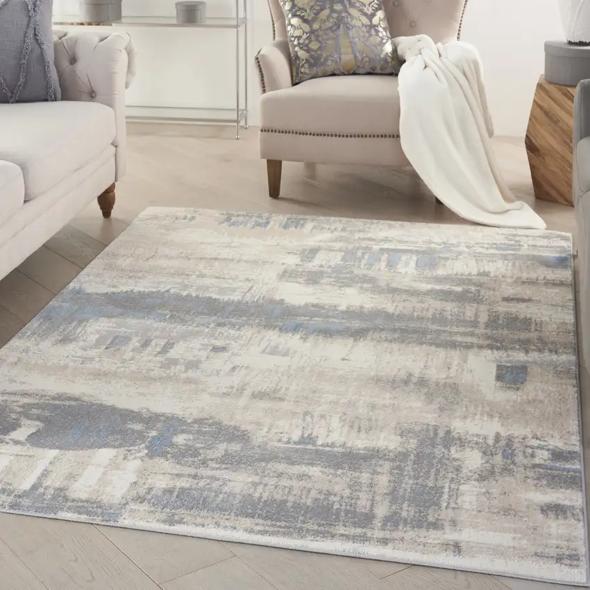 Ivory And Gray Abstract Distressed Area Rug Photo 5