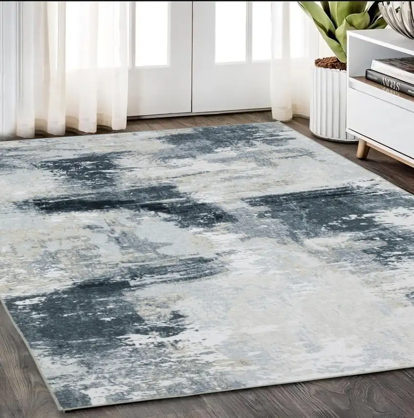 Ivory And Gray Abstract Distressed Area Rug Photo 1