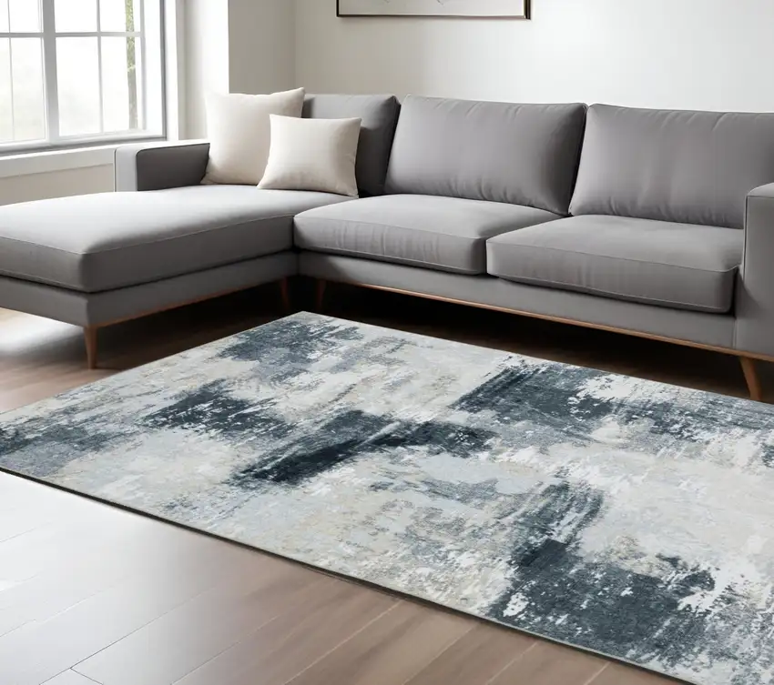 Ivory And Gray Abstract Distressed Area Rug Photo 1