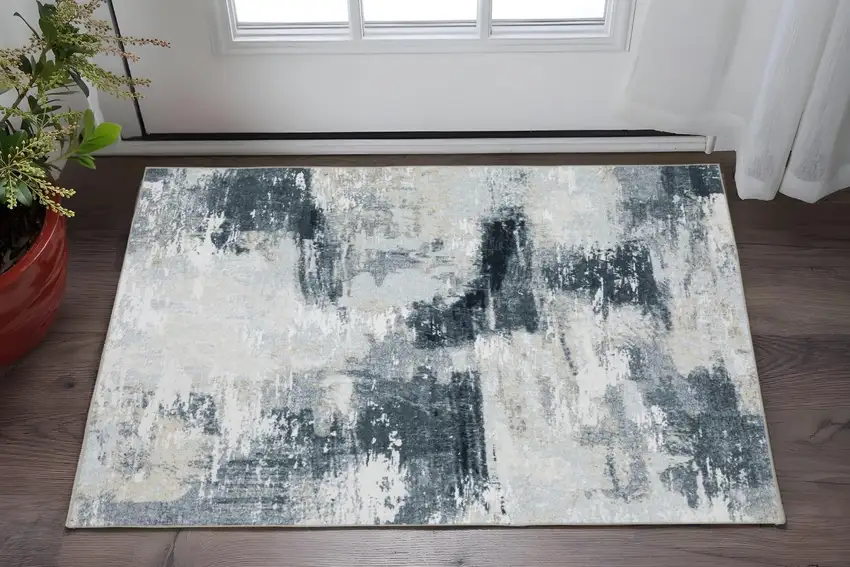 Ivory And Gray Abstract Distressed Area Rug Photo 1