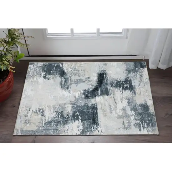 Ivory And Gray Abstract Distressed Area Rug Photo 1