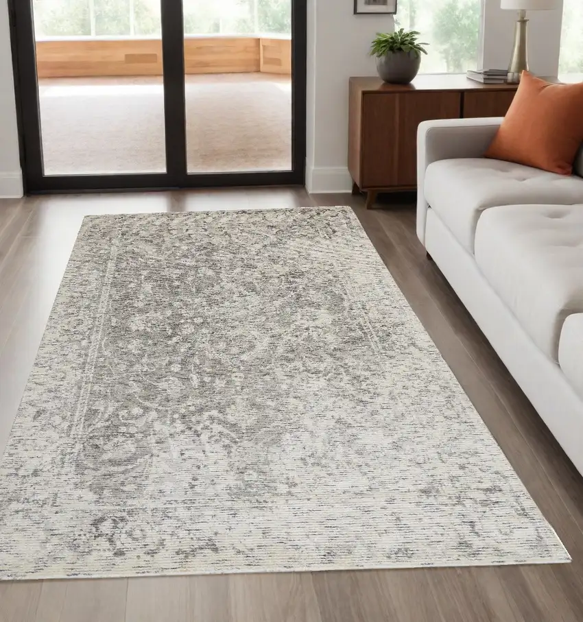 Ivory And Gray Abstract Hand Woven Area Rug Photo 1