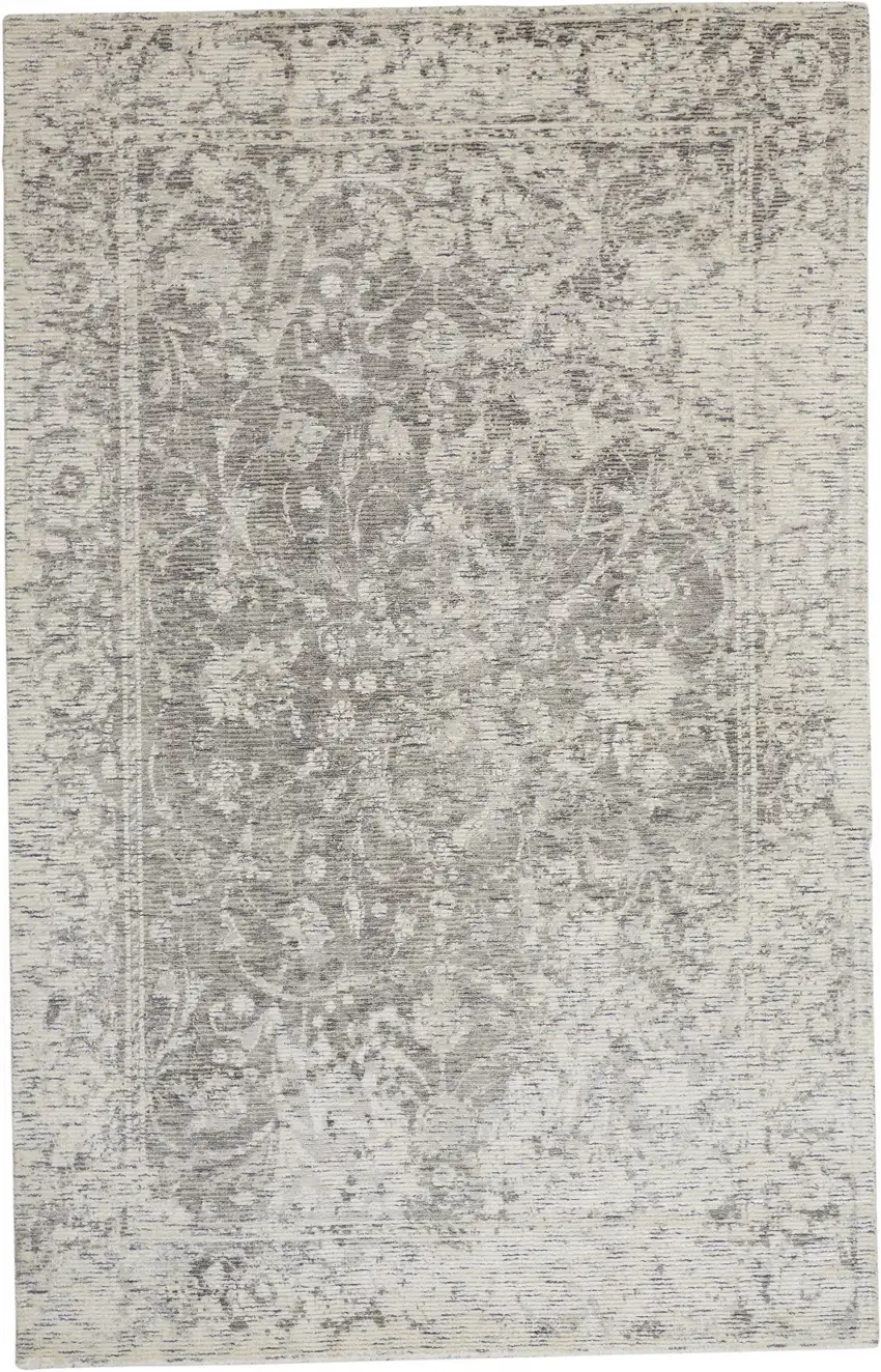 Ivory And Gray Abstract Hand Woven Area Rug Photo 1