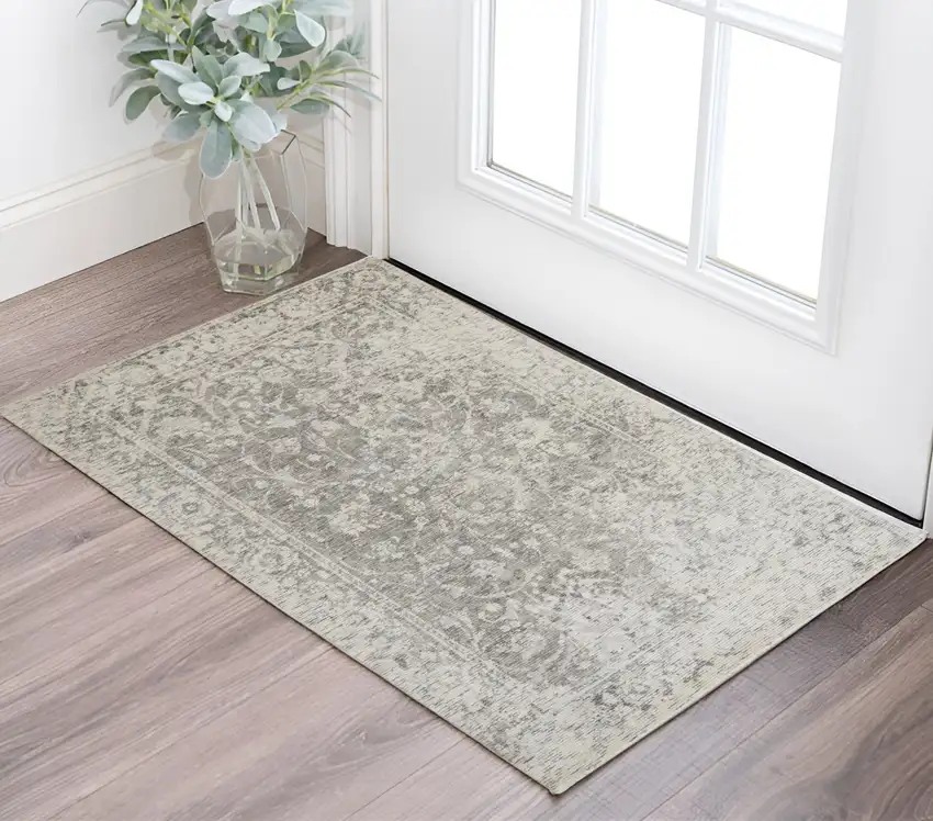 Gray and Ivory Abstract Hand Woven Area Rug Photo 1