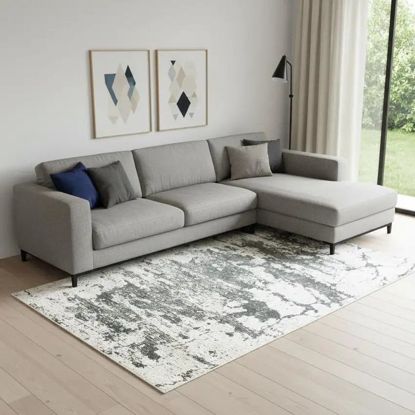 Ivory And Gray Abstract Non Skid Area Rug Photo 1