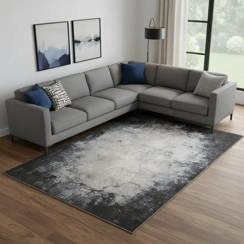 Ivory And Gray Abstract Non Skid Area Rug Photo 1
