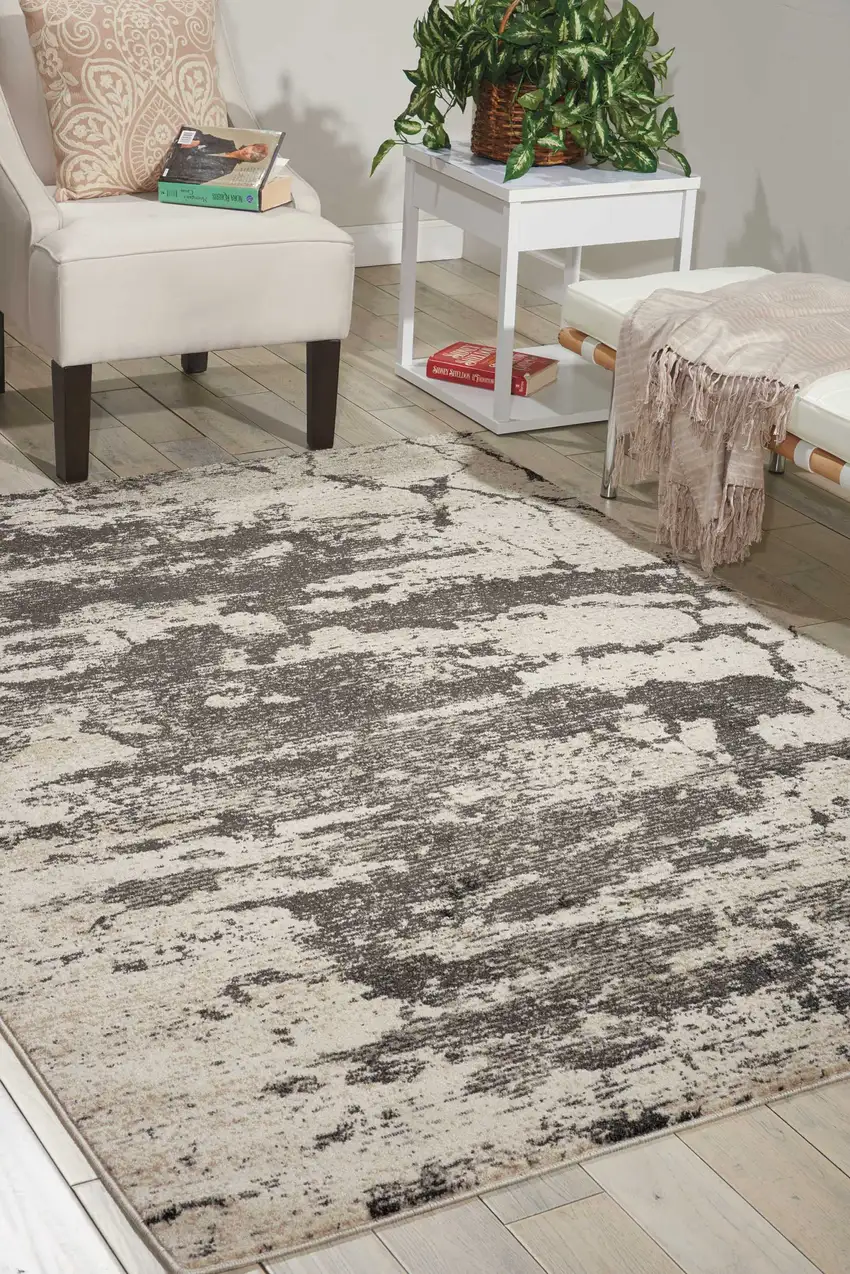 Ivory And Gray Abstract Non Skid Area Rug Photo 5